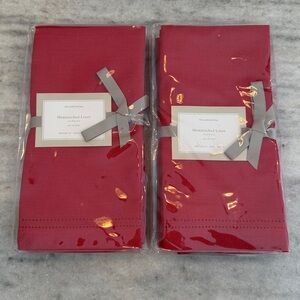 NEW Williams Sonoma Red Double Hemstitched Linen Napkin Set of 8